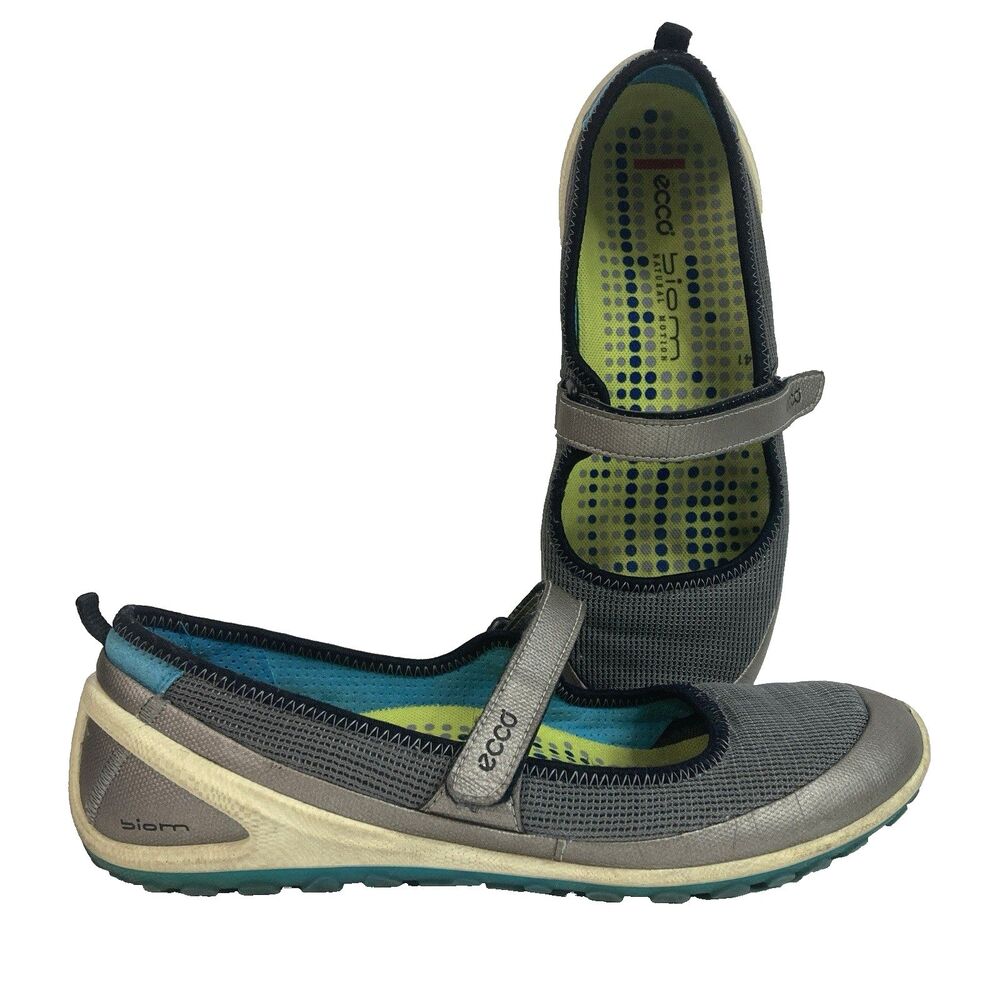 Ecco Biom Mary Jane Golf Sandals Women’s Sz 41(US 10.5) Gray Spikeless Blue Sole